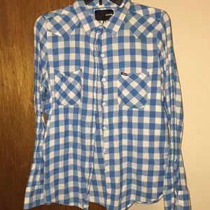 Blue and Gingham Printed  button Down